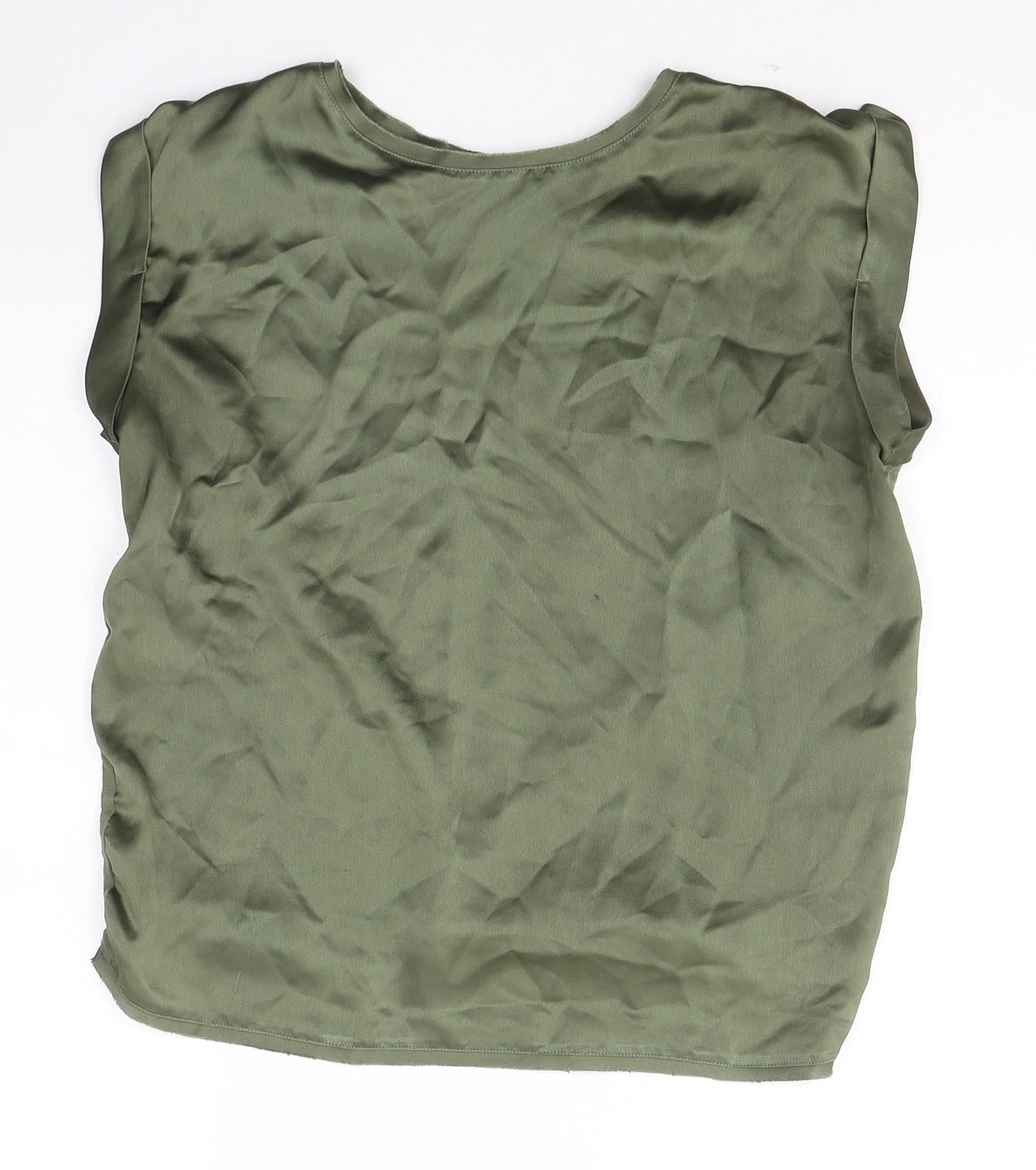 Mango Womens Green  Polyester Basic Blouse Size S Round Neck