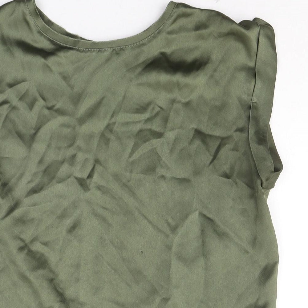 Mango Womens Green  Polyester Basic Blouse Size S Round Neck