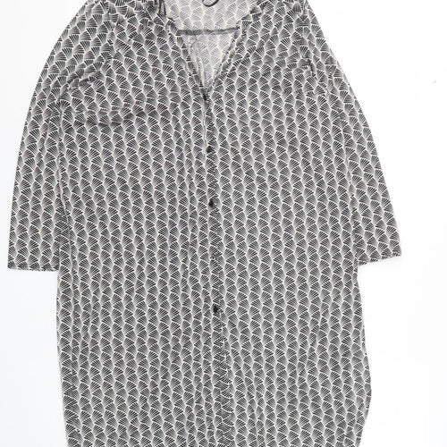 H&M Womens Black Geometric Polyester Basic Button-Up Size S V-Neck