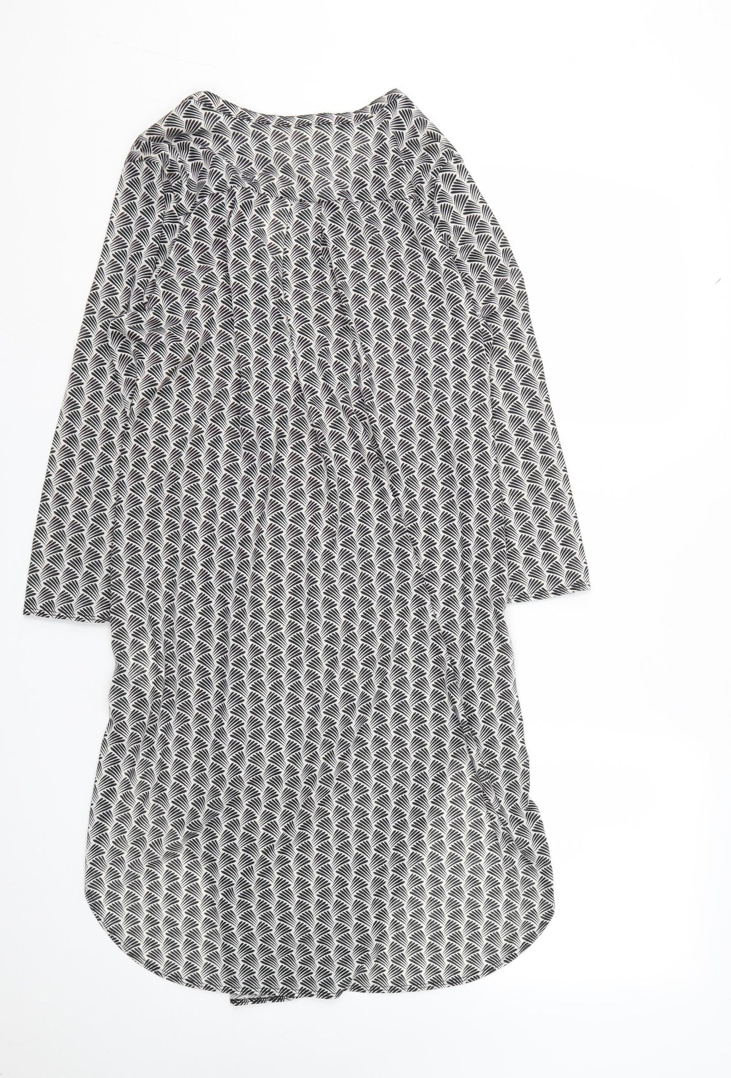 H&M Womens Black Geometric Polyester Basic Button-Up Size S V-Neck