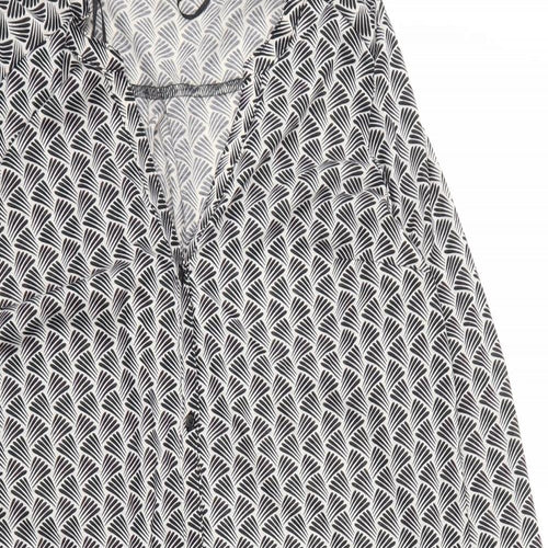 H&M Womens Black Geometric Polyester Basic Button-Up Size S V-Neck