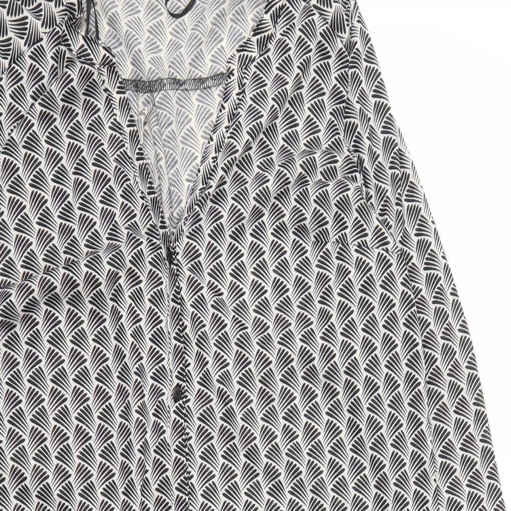 H&M Womens Black Geometric Polyester Basic Button-Up Size S V-Neck