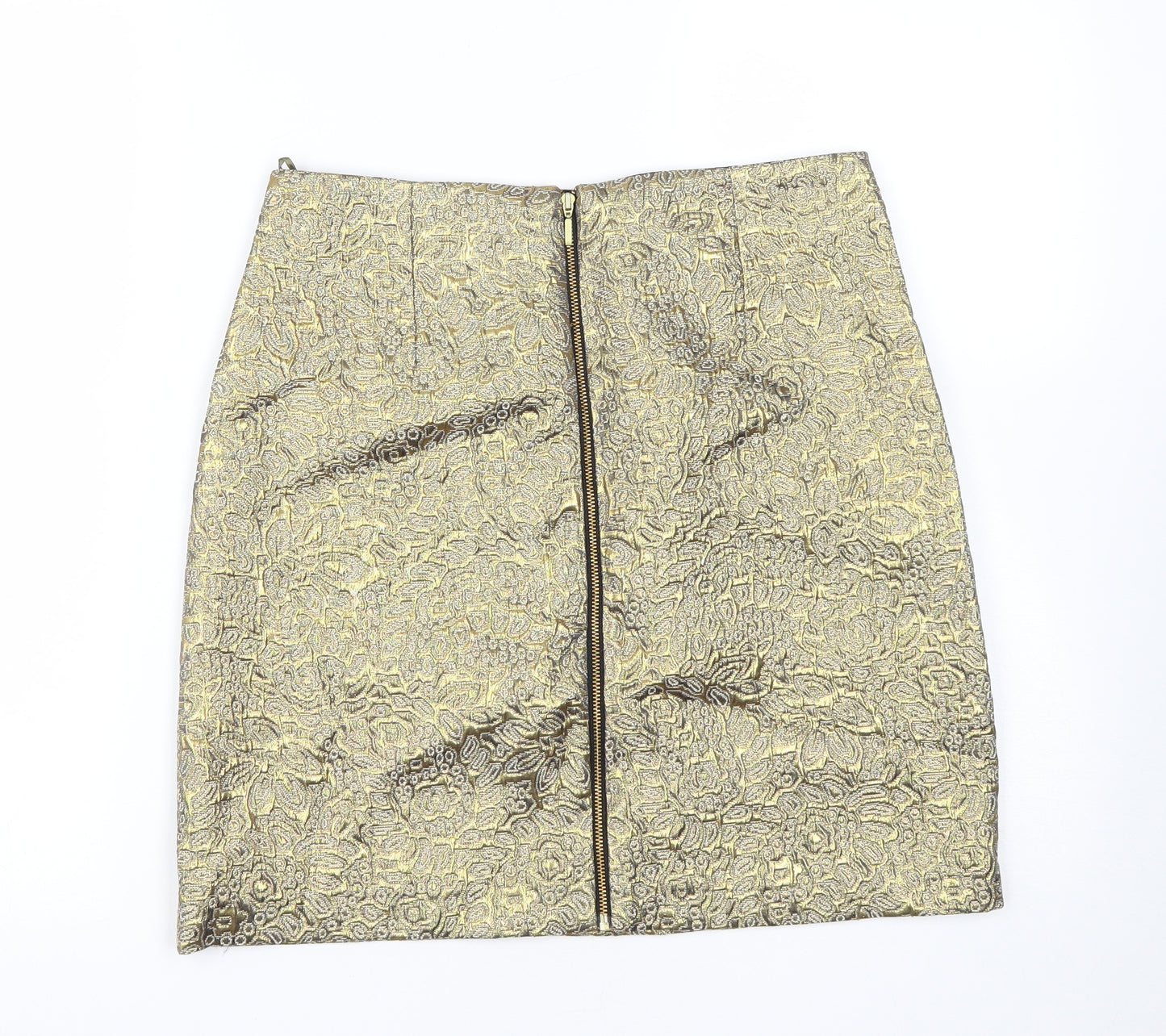 Marks and Spencer Womens Gold Geometric Cotton A-Line Skirt Size 10   Zip