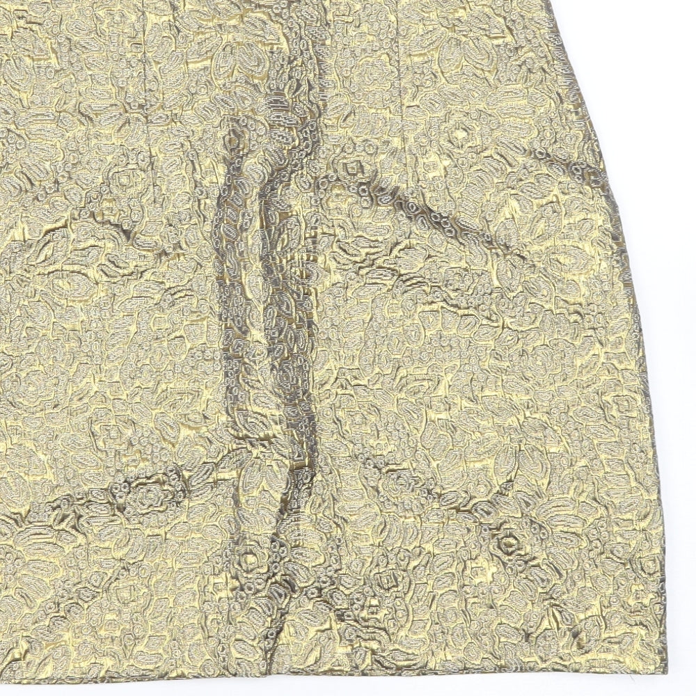 Marks and Spencer Womens Gold Geometric Cotton A-Line Skirt Size 10   Zip