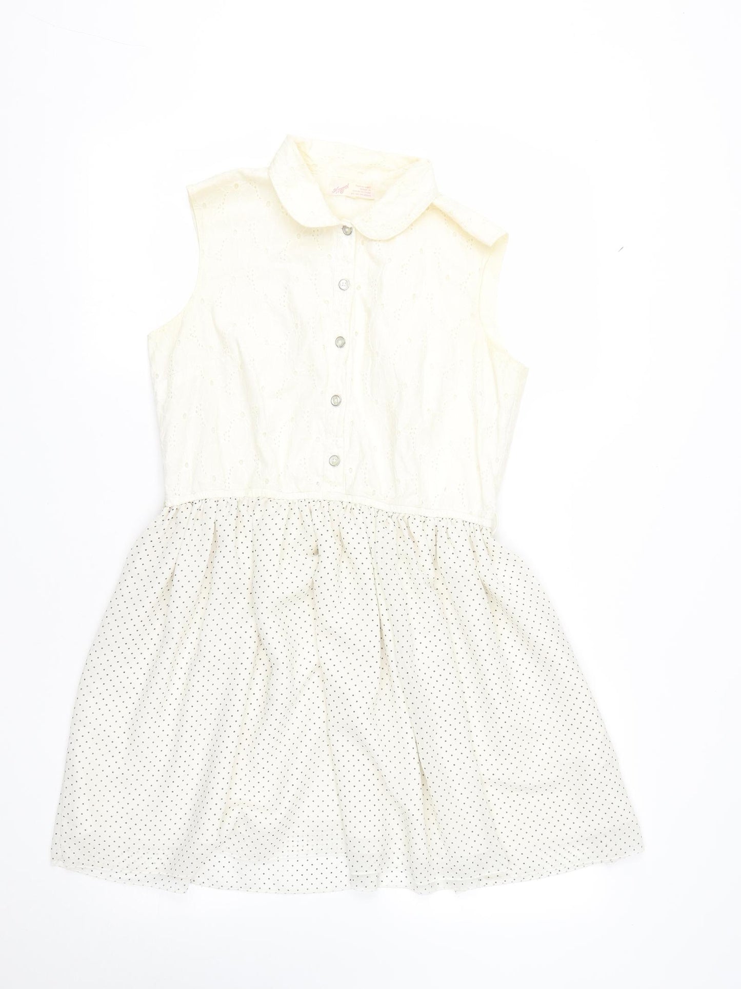 Marks and Spencer Womens White Polka Dot Cotton Fit & Flare  Size M  Collared Button