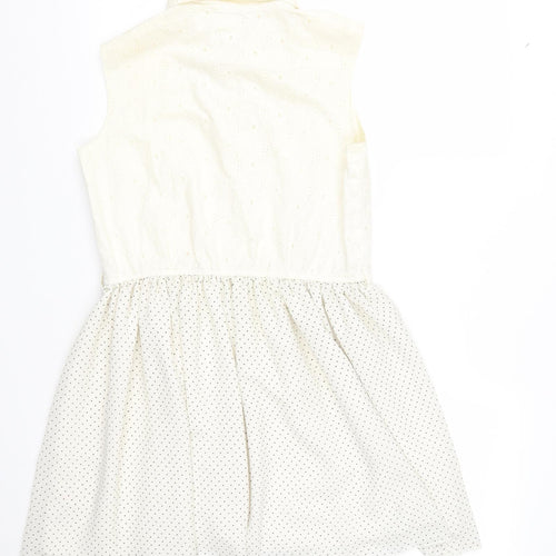 Marks and Spencer Womens White Polka Dot Cotton Fit & Flare  Size M  Collared Button