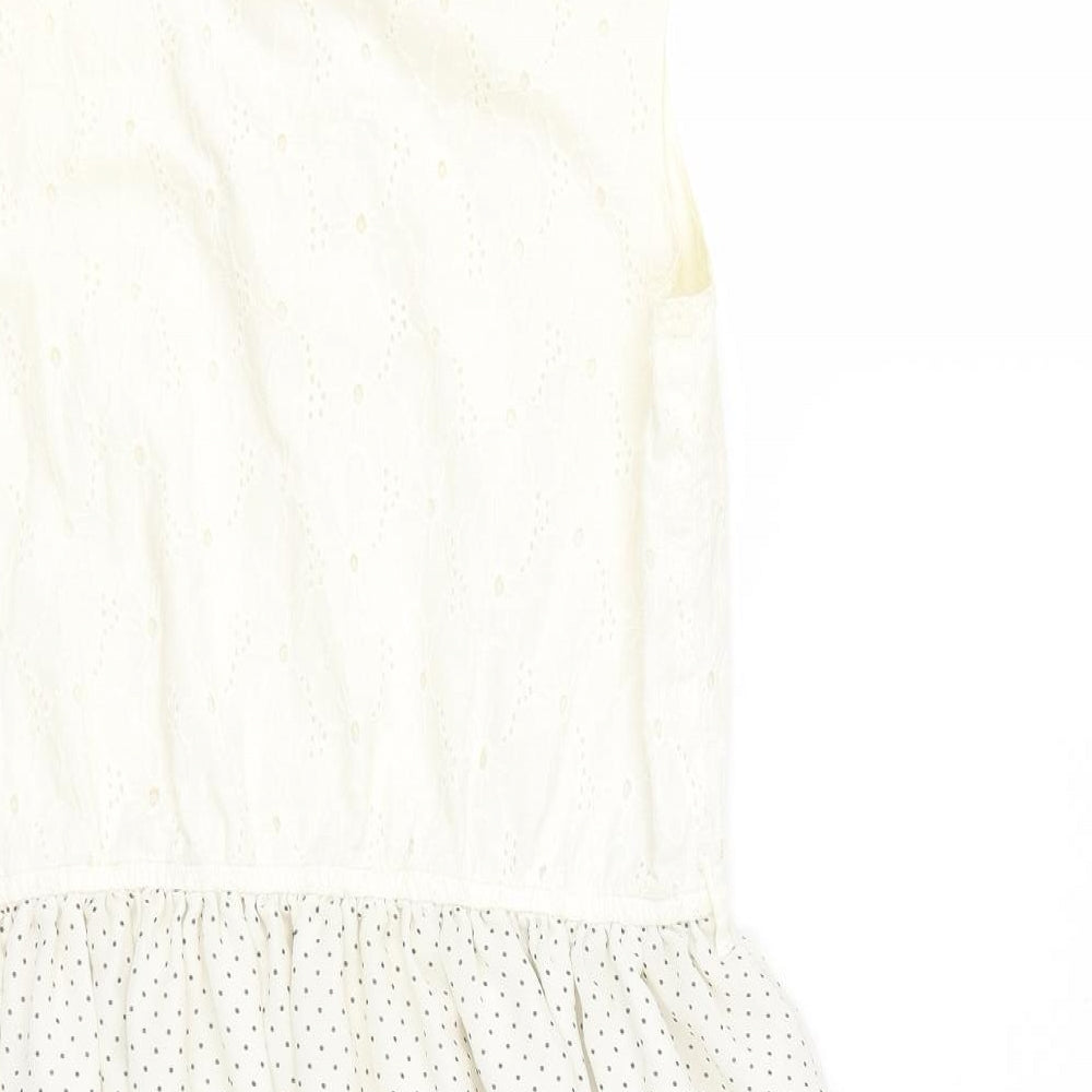 Marks and Spencer Womens White Polka Dot Cotton Fit & Flare  Size M  Collared Button