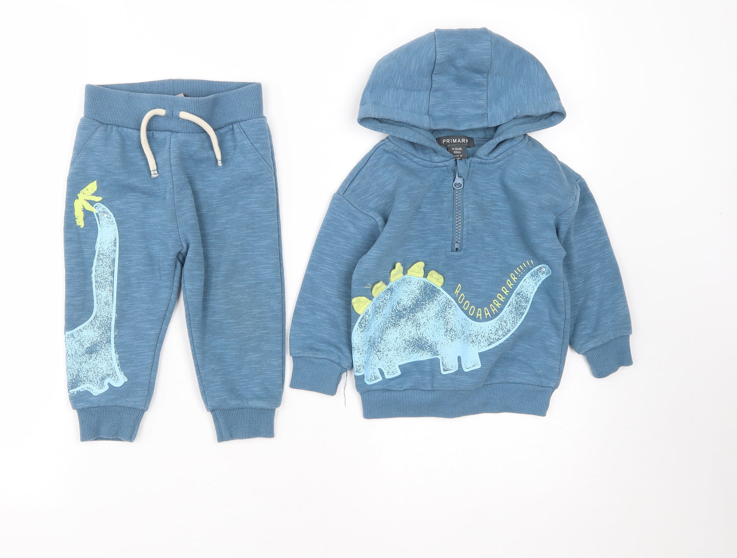 Primark Boys Blue  Cotton Trousers Set Outfit/Set Size 9-12 Months  Zip - Dinosaur Print