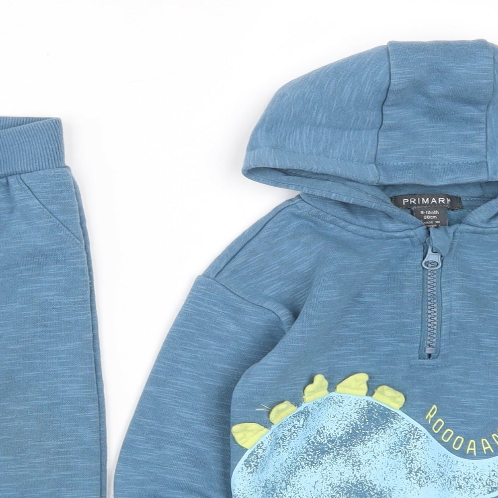 Primark Boys Blue  Cotton Trousers Set Outfit/Set Size 9-12 Months  Zip - Dinosaur Print