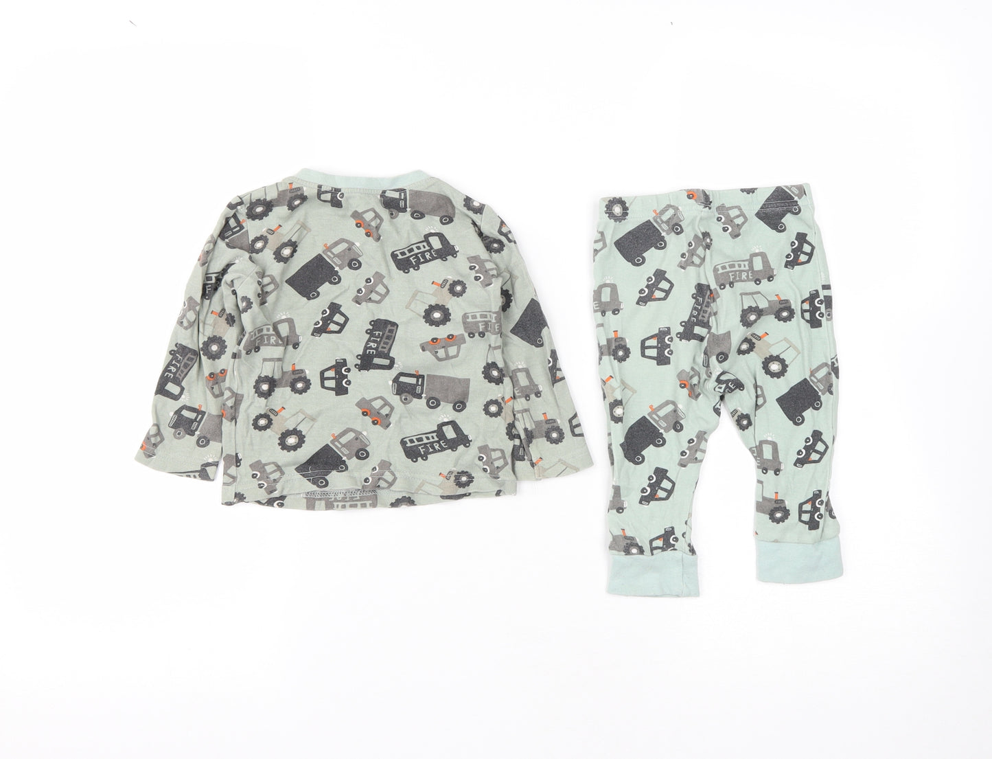 Dunnes Stores Boys Green Solid Cotton Cami Pyjama Set Size 9-12 Months   - Fire Engine Print