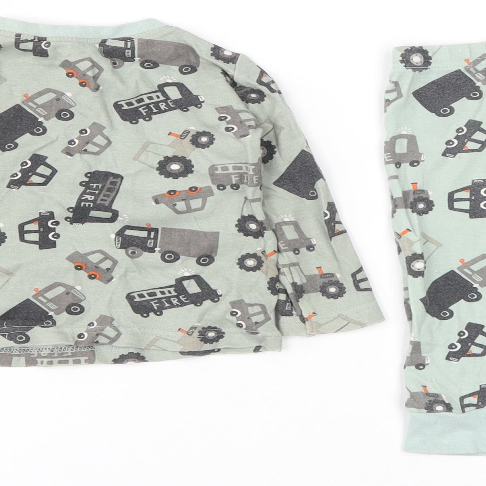 Dunnes Stores Boys Green Solid Cotton Cami Pyjama Set Size 9-12 Months   - Fire Engine Print