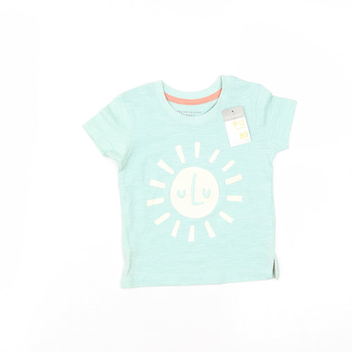 Primark Baby Green  Cotton Basic T-Shirt Size 9-12 Months Round Neck  - Sun Print