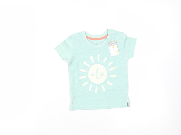 Primark Baby Green  Cotton Basic T-Shirt Size 9-12 Months Round Neck  - Sun Print
