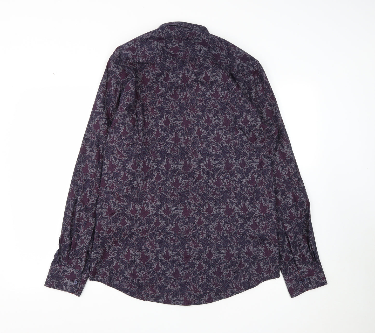Guide London Mens Purple Geometric Cotton  Button-Up Size L Collared Button