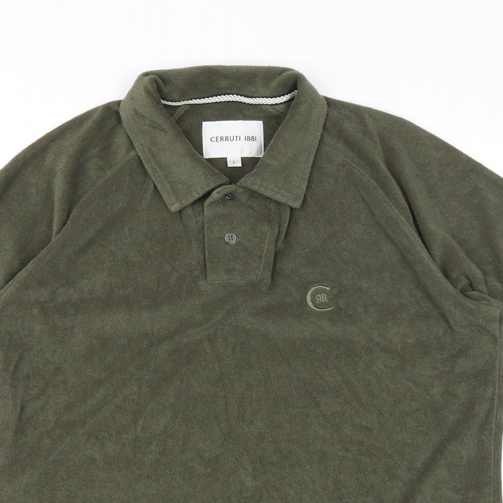 Cerruti 1881 Mens Green  Cotton  Polo Size L Collared Button