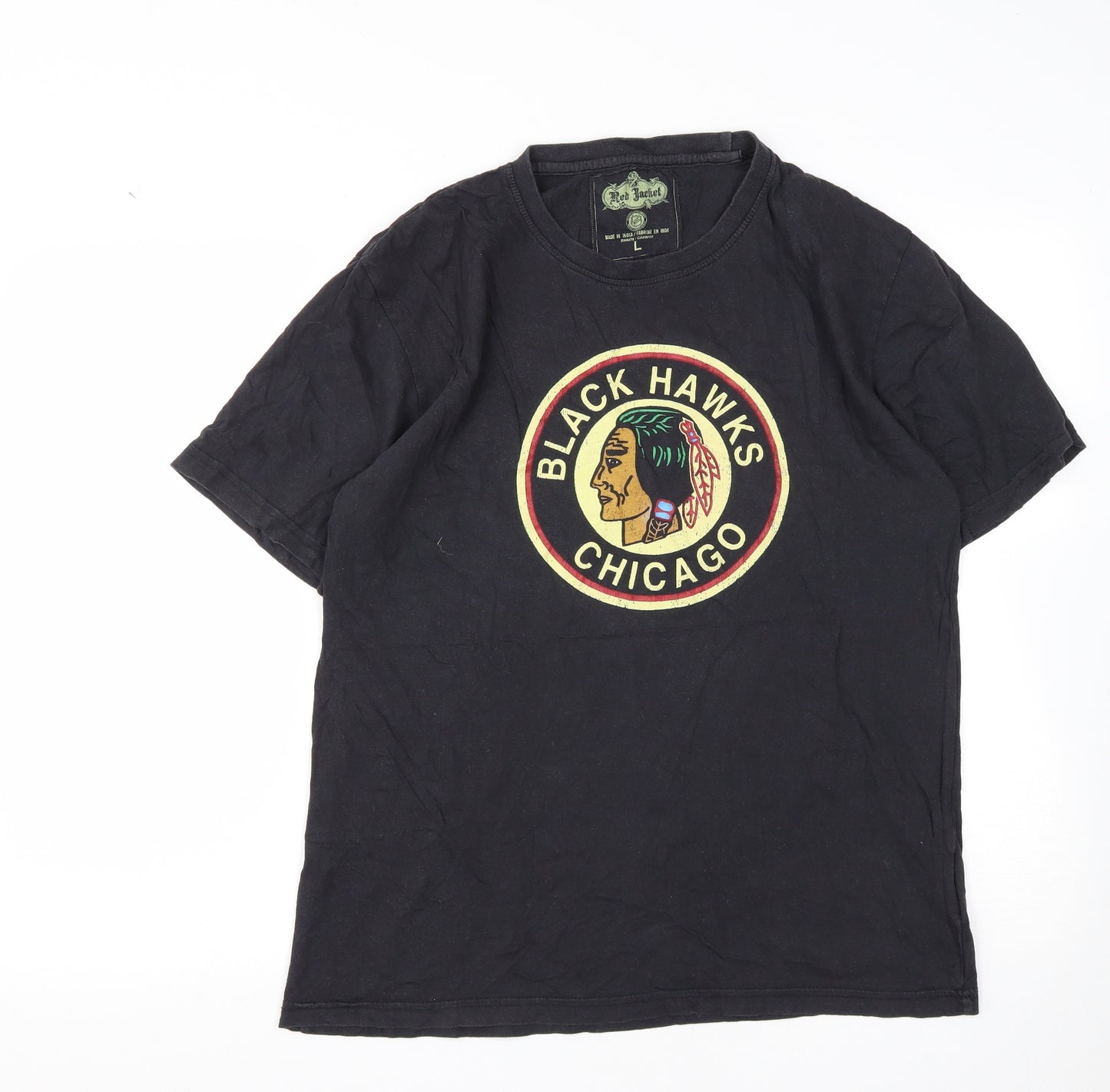 Red Jacket Mens Black  Cotton  T-Shirt Size L Round Neck