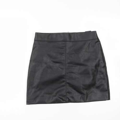 H&M Womens Black  Polyester A-Line Skirt Size 10   Tie
