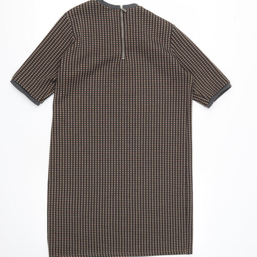 Zara Womens Brown Plaid Polyester A-Line  Size L  Round Neck Zip