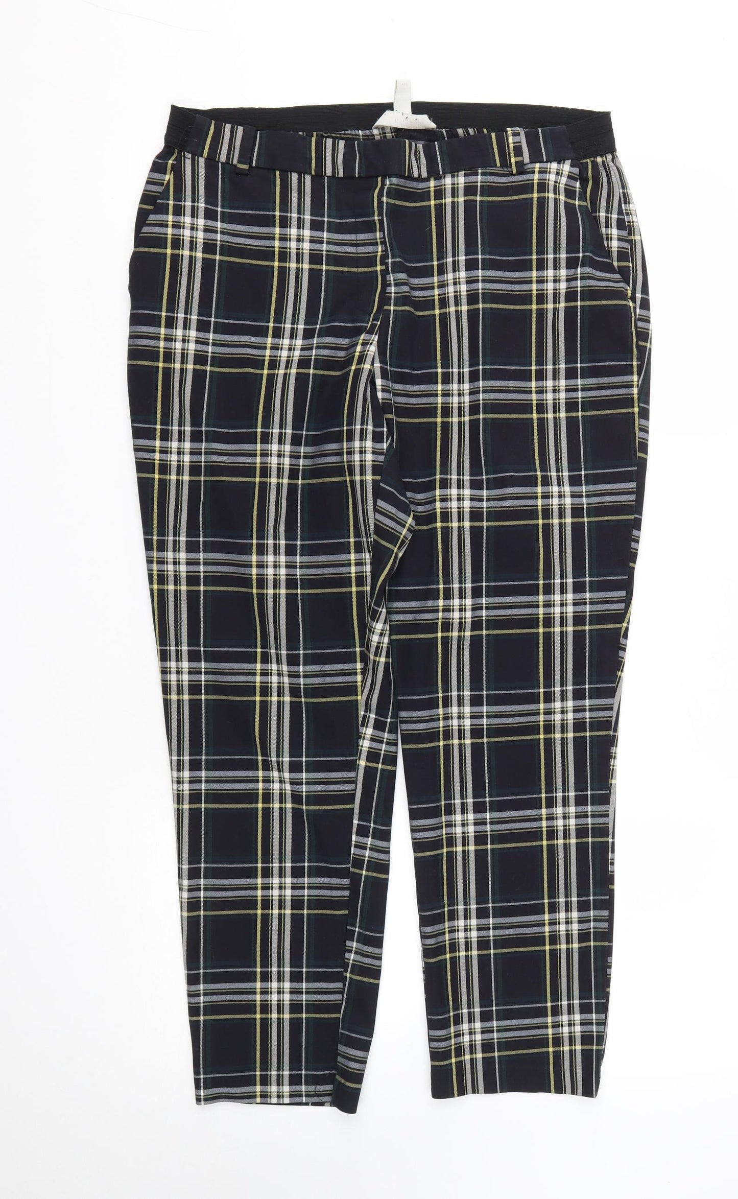 H&M Womens Blue Plaid Polyester Trousers  Size 16 L25 in Regular Zip