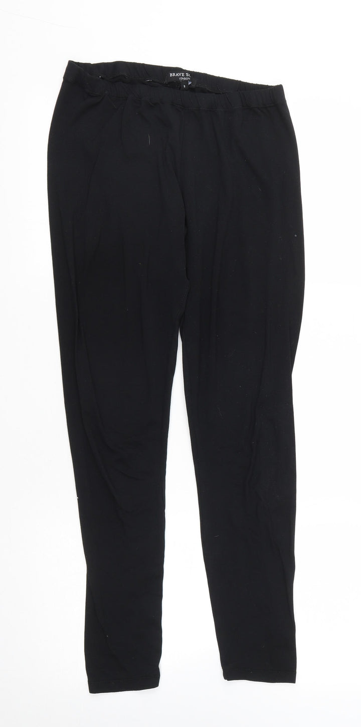 Brave Soul Womens Black Polyester Cropped Leggings Size S L27 in