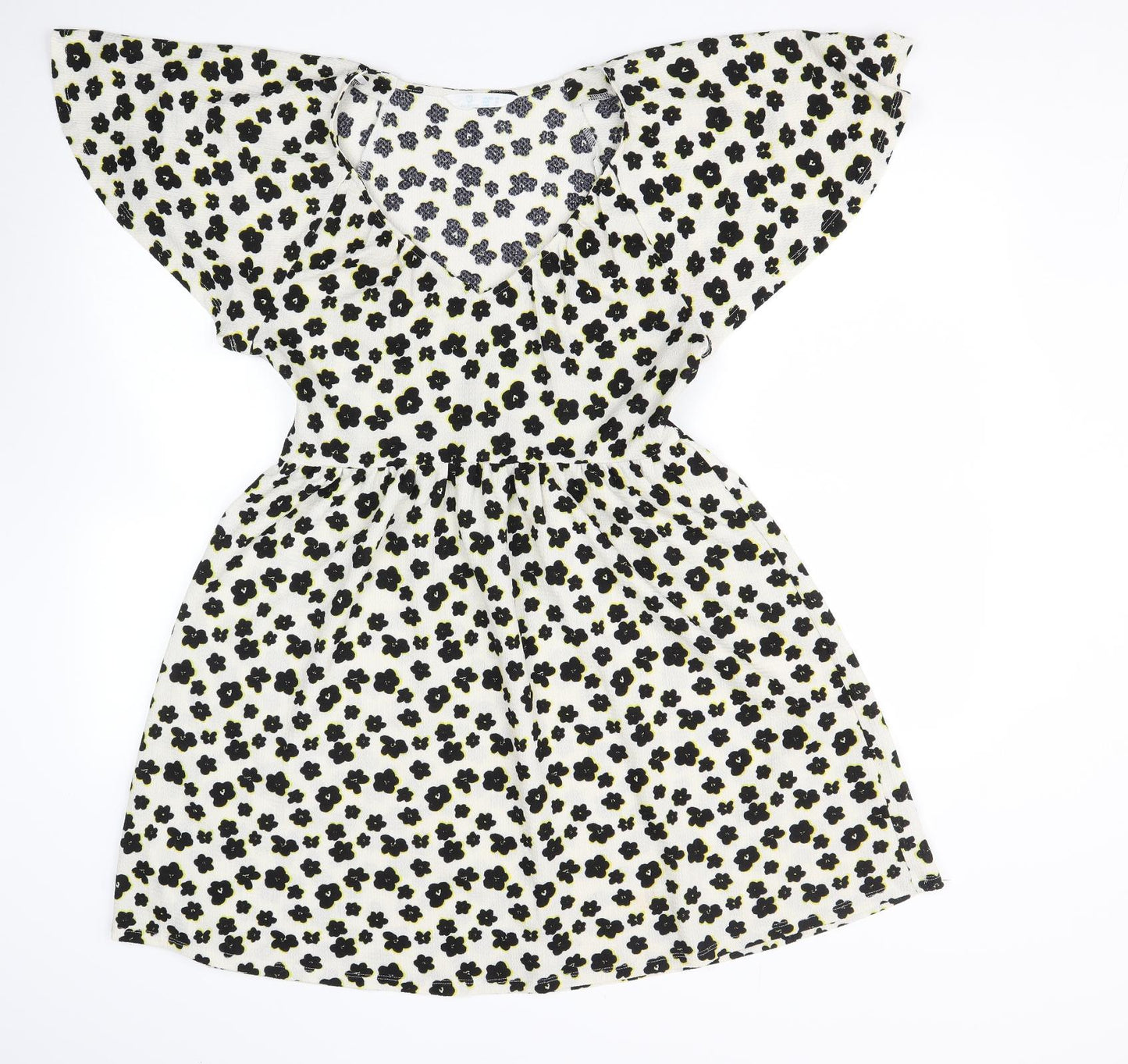 Primark Womens White Floral Polyester Fit & Flare  Size 12  V-Neck
