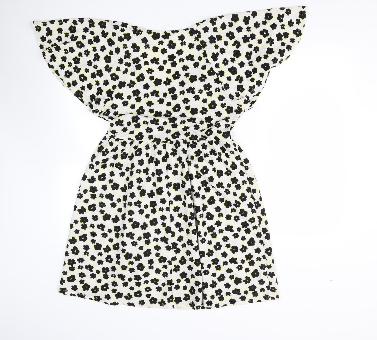 Primark Womens White Floral Polyester Fit & Flare  Size 12  V-Neck