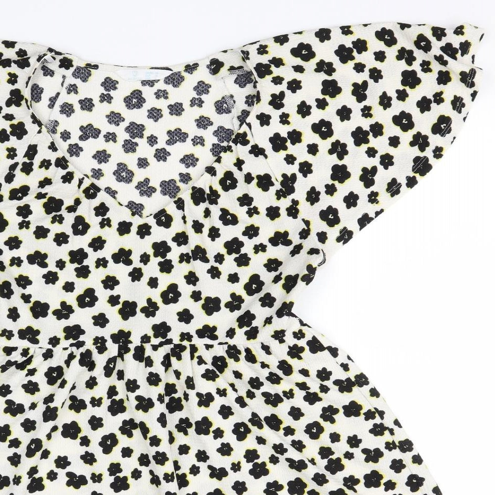Primark Womens White Floral Polyester Fit & Flare  Size 12  V-Neck