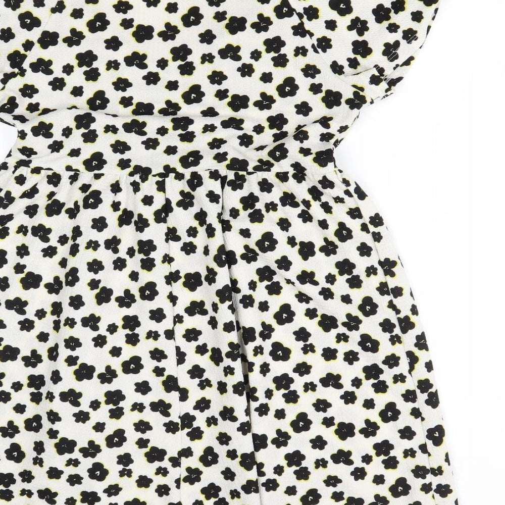 Primark Womens White Floral Polyester Fit & Flare  Size 12  V-Neck