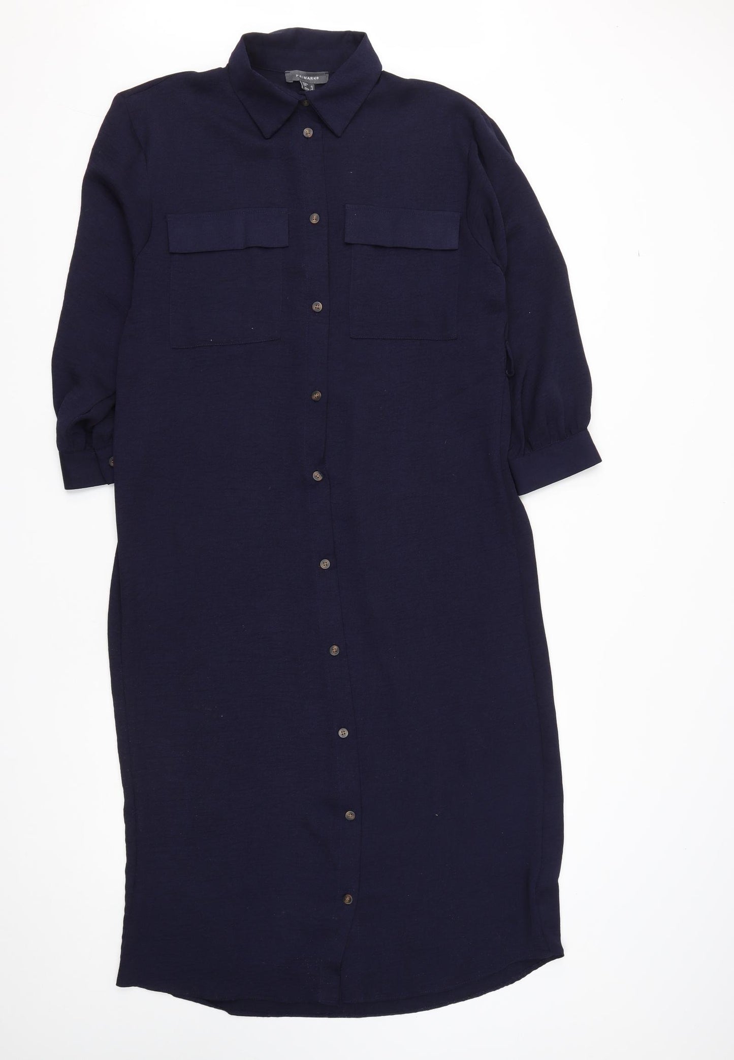 Primark Womens Blue  Polyester Shirt Dress  Size 12  Collared Button