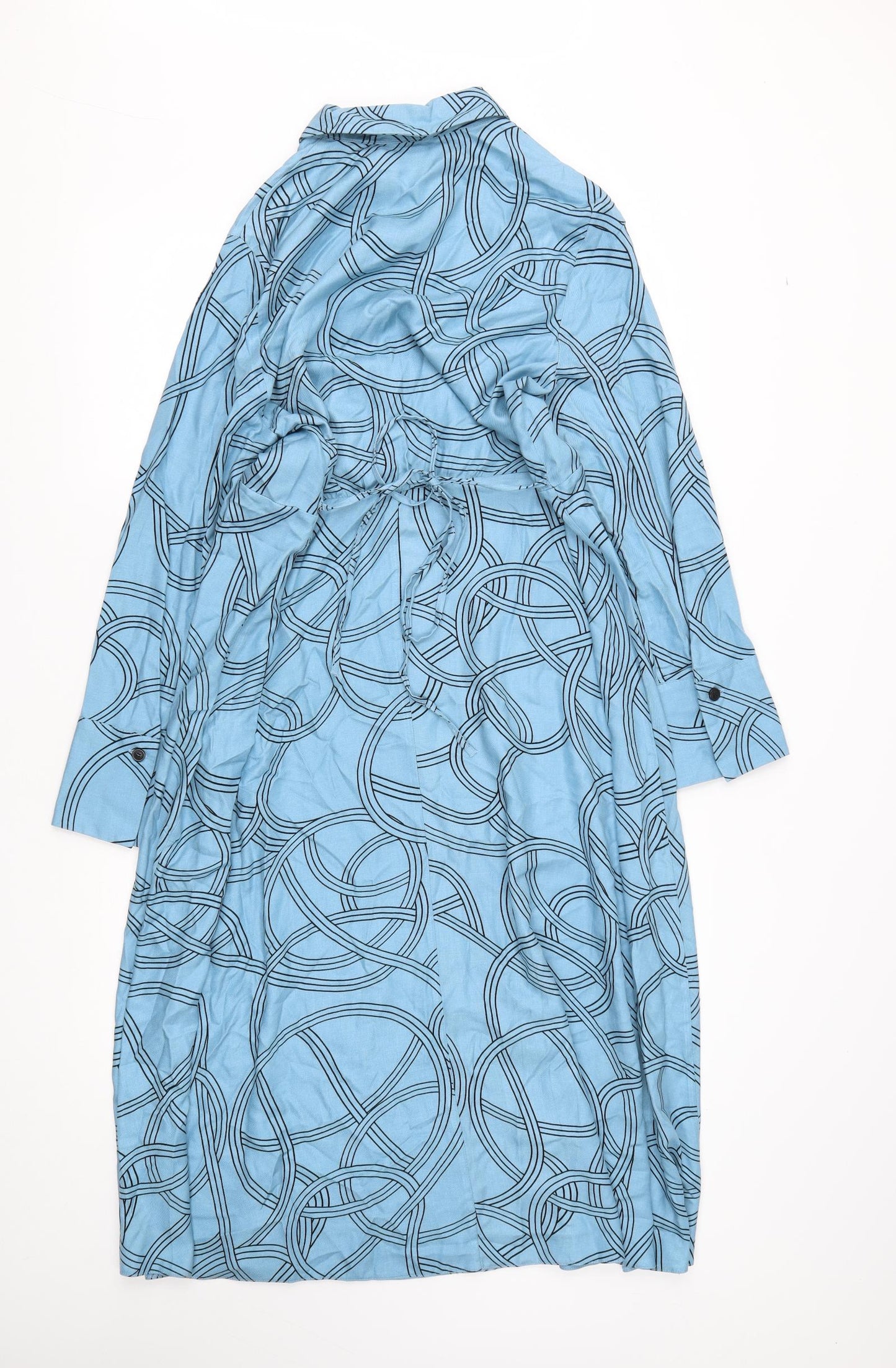 Primark Womens Blue Geometric Cotton Shirt Dress  Size 12  Collared Button