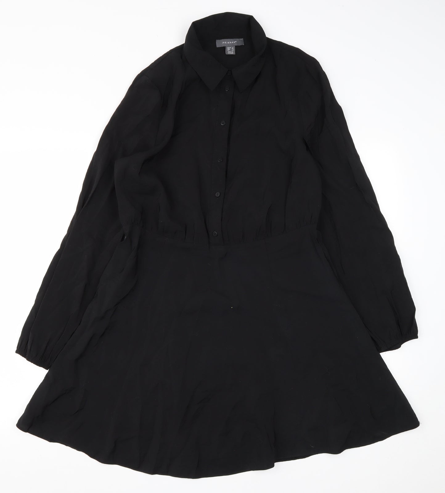 Primark Womens Black  Modal Shirt Dress  Size 12  Collared Zip