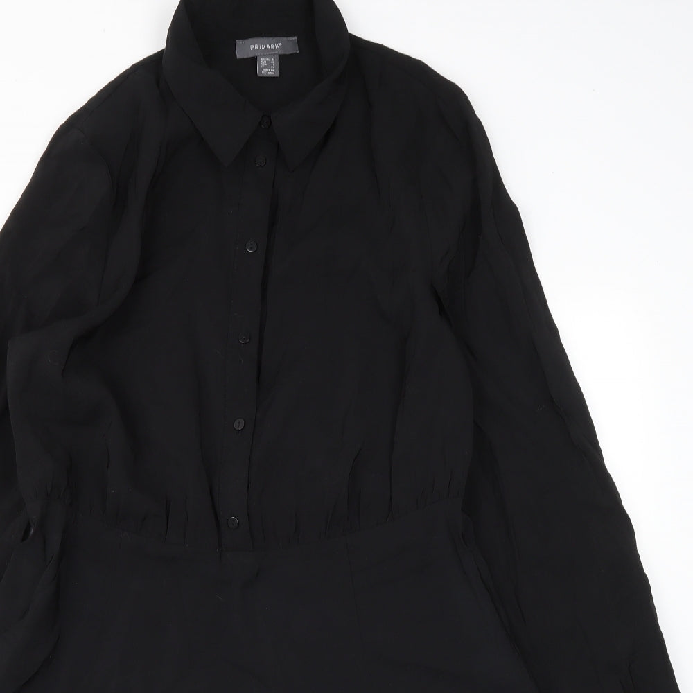 Primark Womens Black  Modal Shirt Dress  Size 12  Collared Zip
