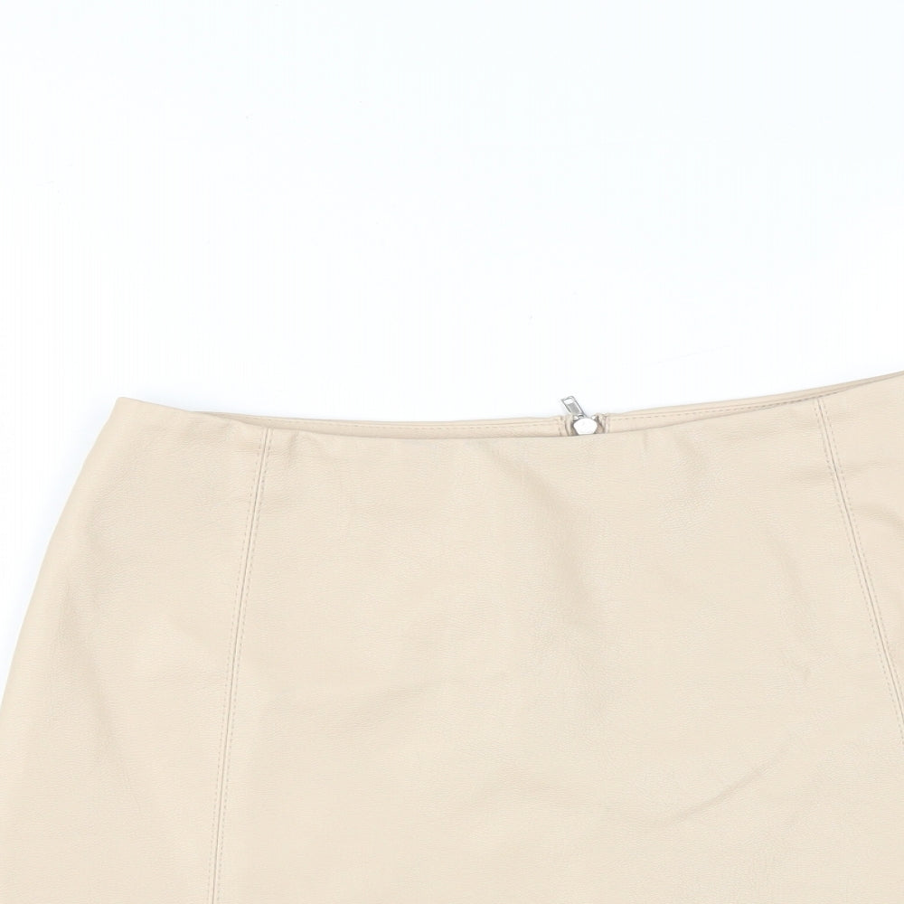 Primark Womens Beige  Polyester Mini Skirt Size 12   Zip