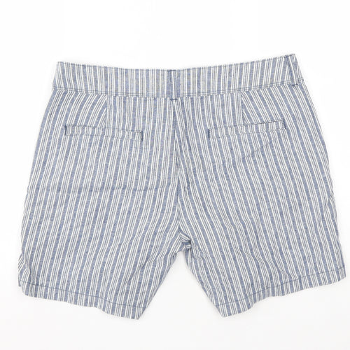 F&F Womens Blue Striped Linen Bermuda Shorts Size 10 L6 in Regular Zip