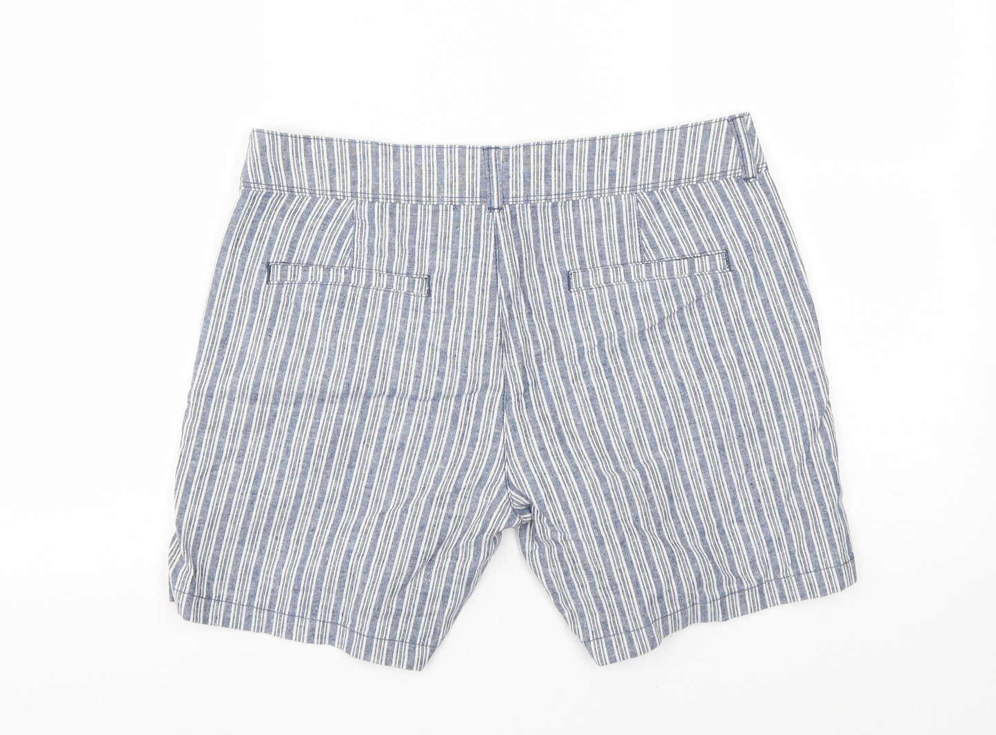 F&F Womens Blue Striped Linen Bermuda Shorts Size 10 L6 in Regular Zip