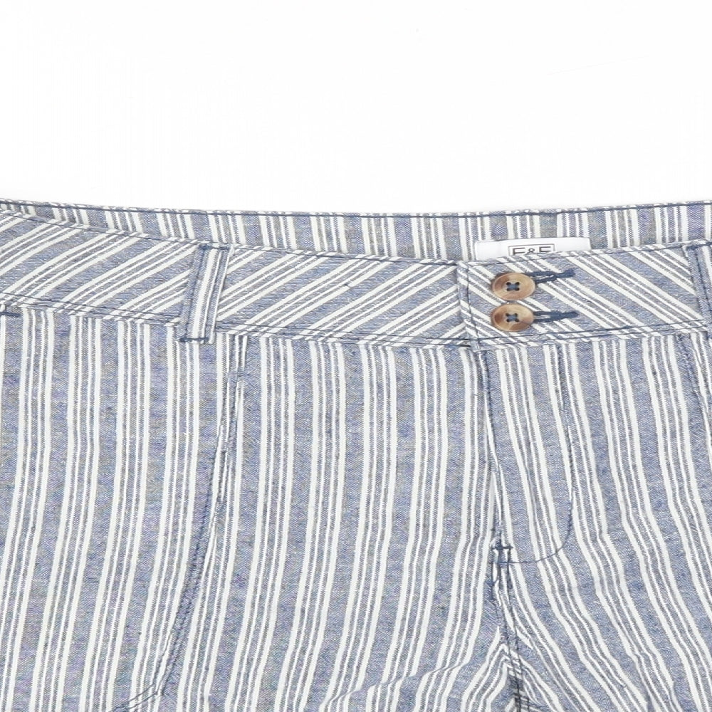 F&F Womens Blue Striped Linen Bermuda Shorts Size 10 L6 in Regular Zip