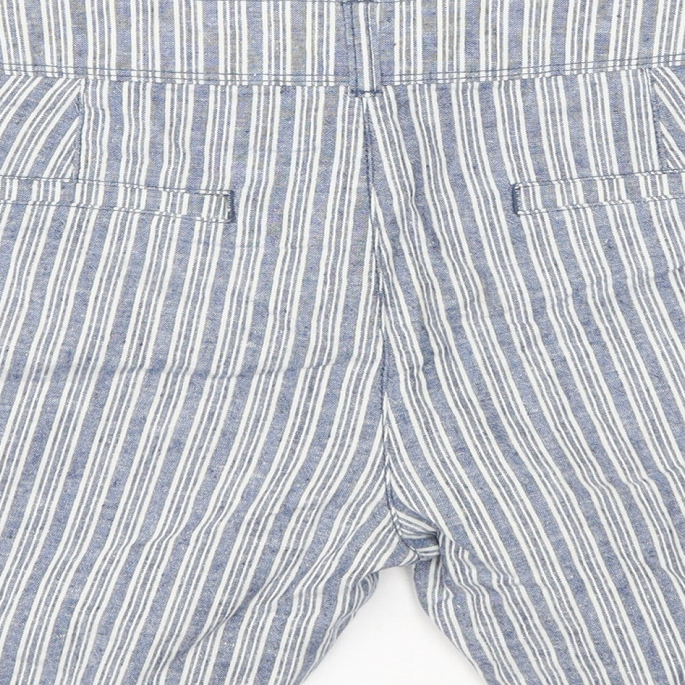 F&F Womens Blue Striped Linen Bermuda Shorts Size 10 L6 in Regular Zip