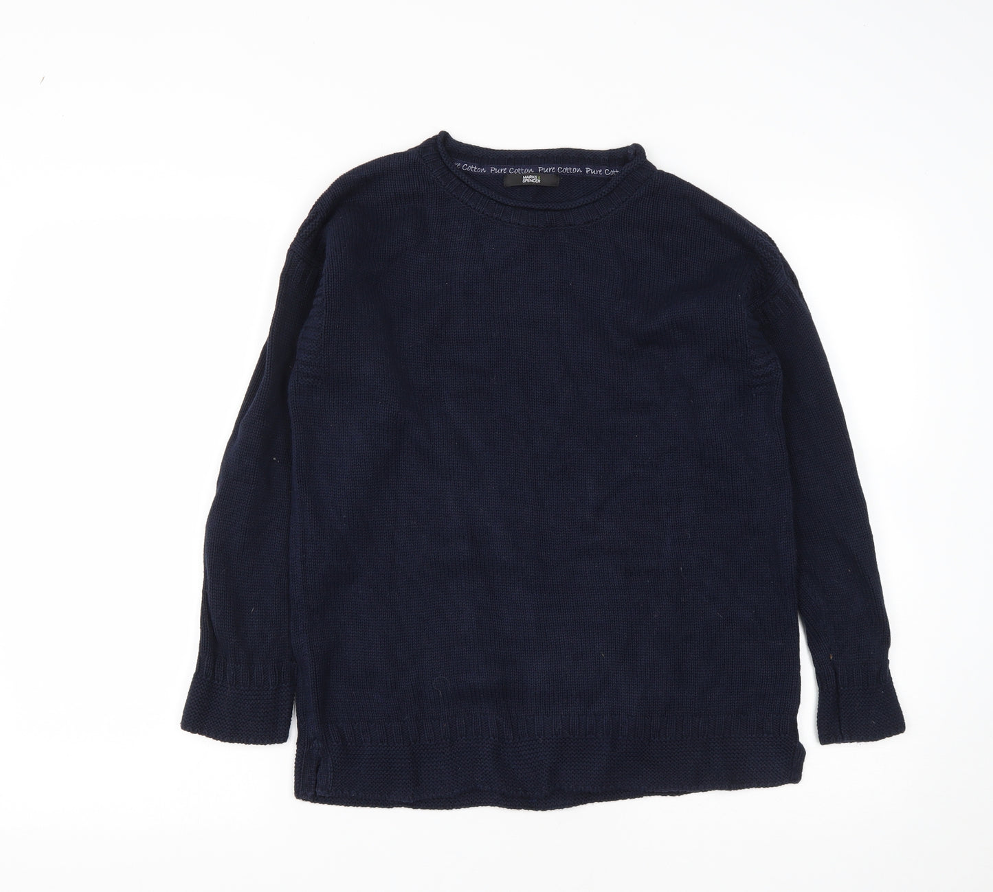 Marks and Spencer Womens Blue Round Neck  Cotton Pullover Jumper Size 10