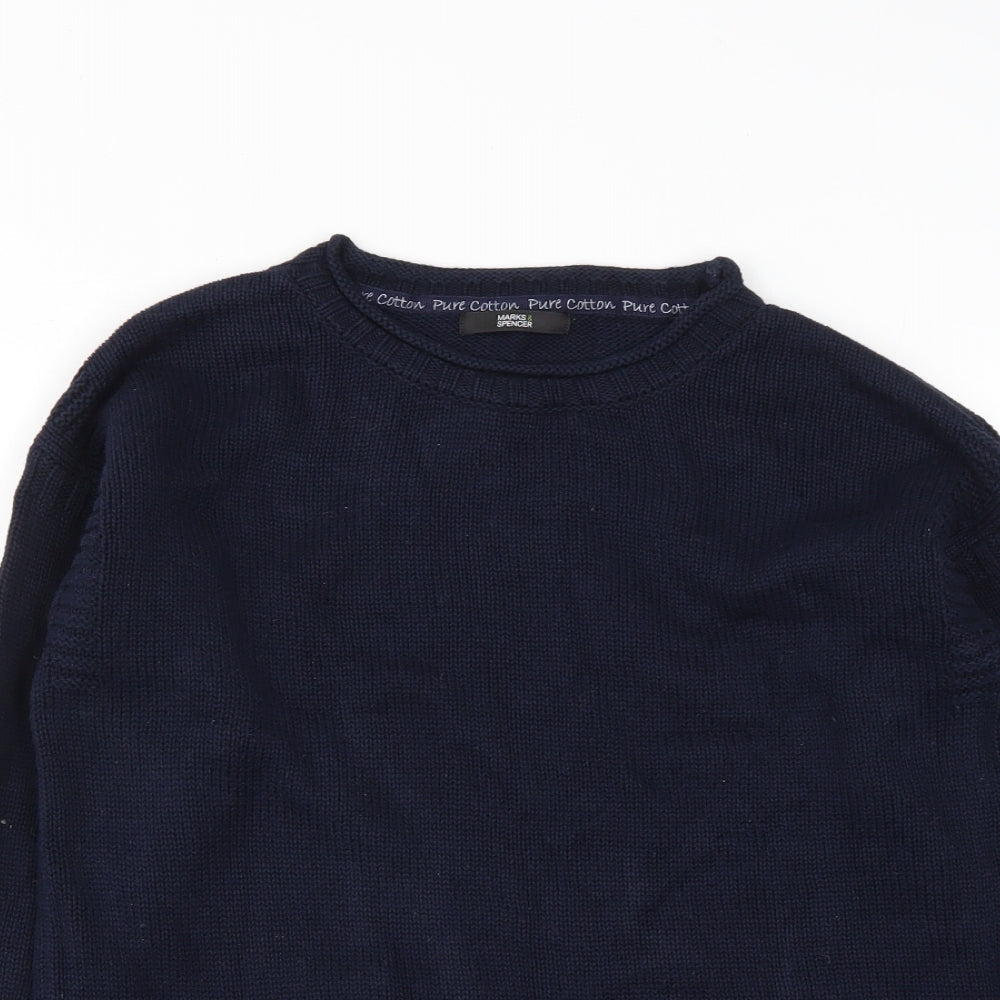 Marks and Spencer Womens Blue Round Neck  Cotton Pullover Jumper Size 10