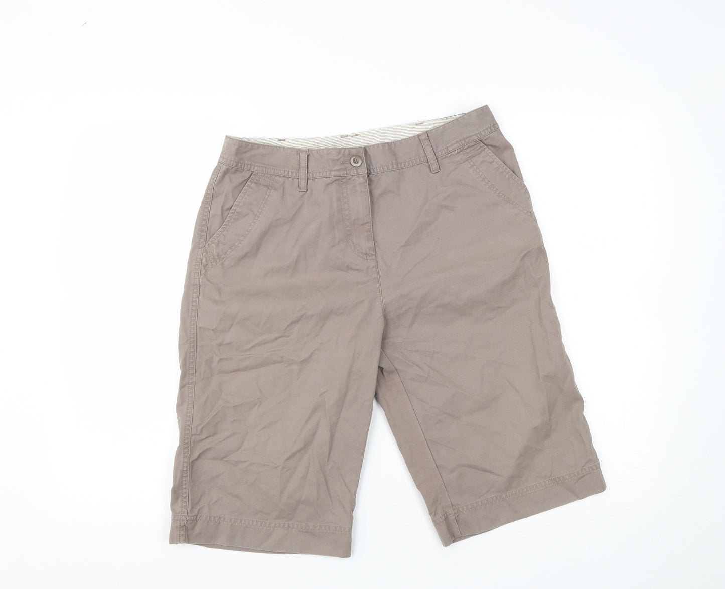 Marks and Spencer Womens Beige  Cotton Bermuda Shorts Size 12 L13 in Regular Zip