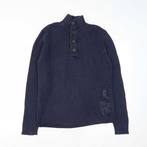 Dissident Mens Blue  Cotton Henley Sweatshirt