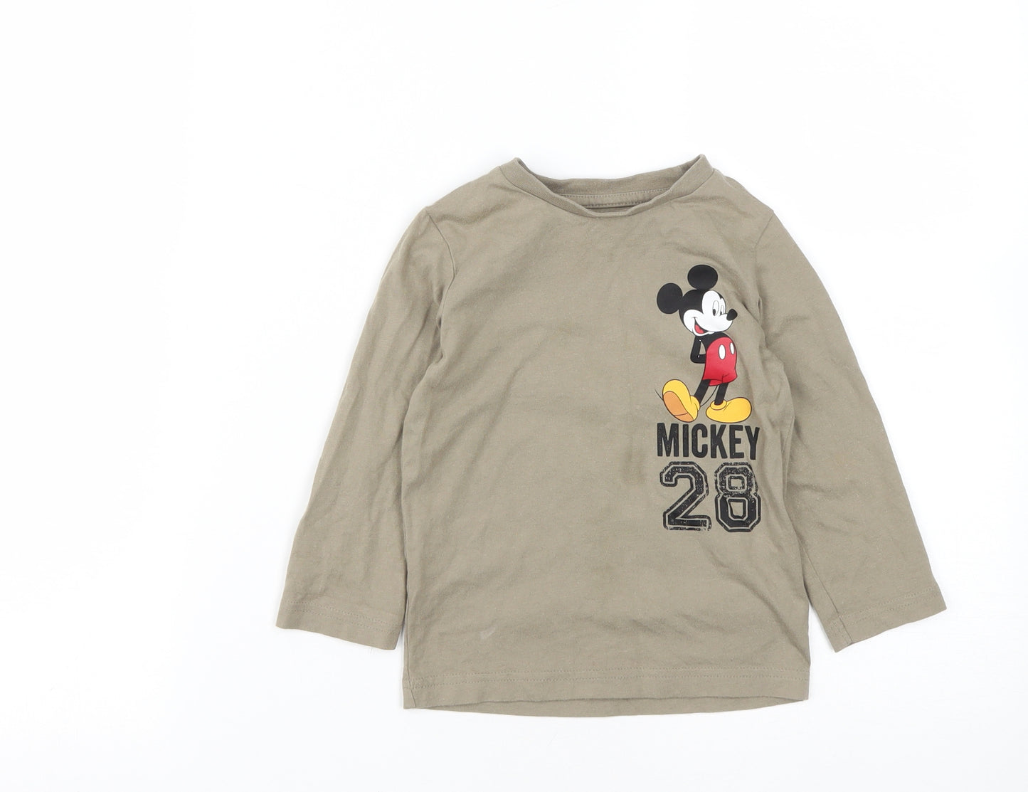 NEXT Boys Brown  Cotton Basic Casual Size 2 Years Round Neck  - Mickey Mouse