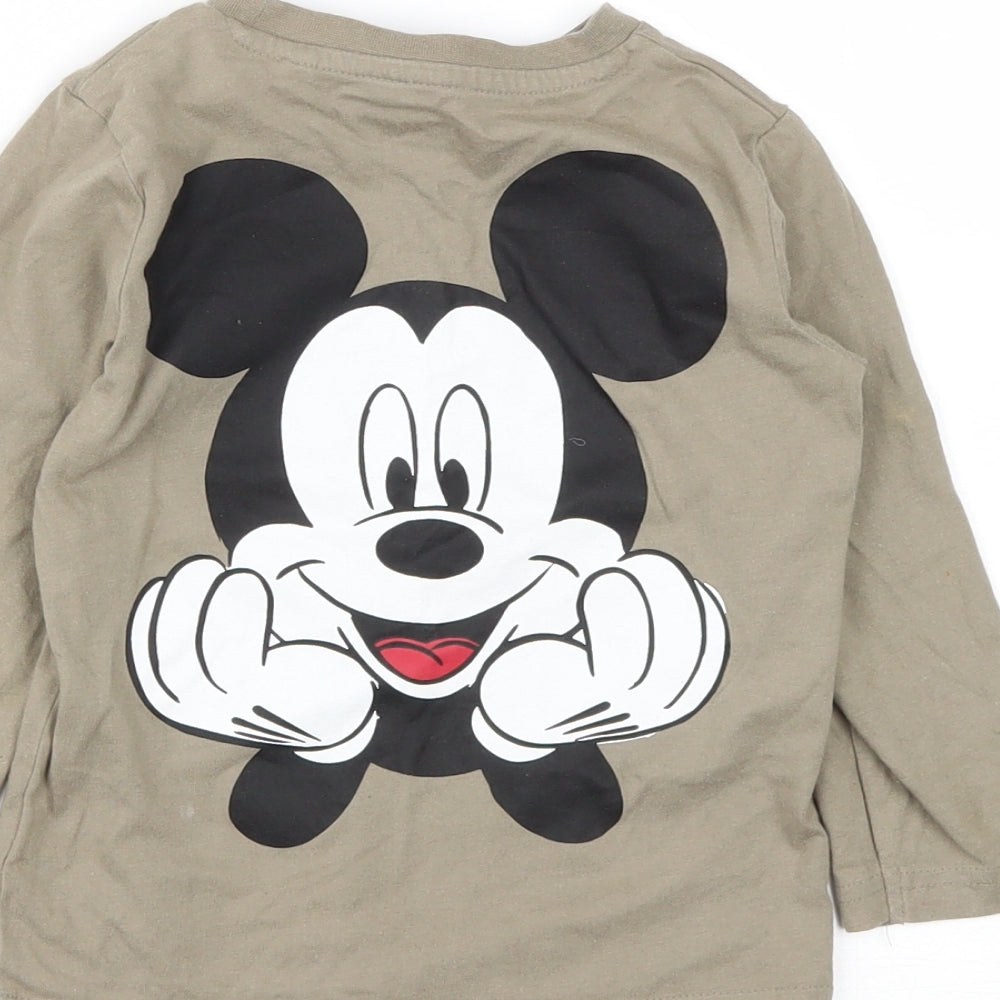 NEXT Boys Brown  Cotton Basic Casual Size 2 Years Round Neck  - Mickey Mouse