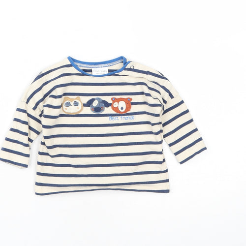 NEXT Boys Beige Striped Cotton Basic Casual Size 0-3 Months Round Neck Snap - Best Friends