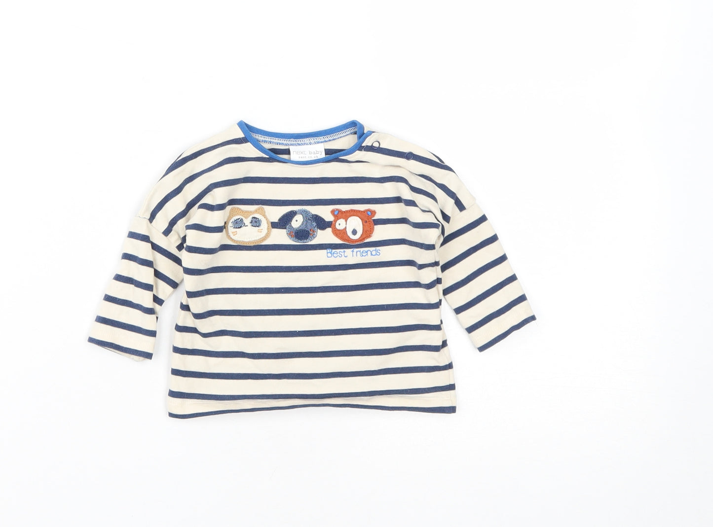 NEXT Boys Beige Striped Cotton Basic Casual Size 0-3 Months Round Neck Snap - Best Friends