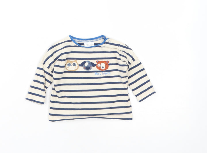NEXT Boys Beige Striped Cotton Basic Casual Size 0-3 Months Round Neck Snap - Best Friends