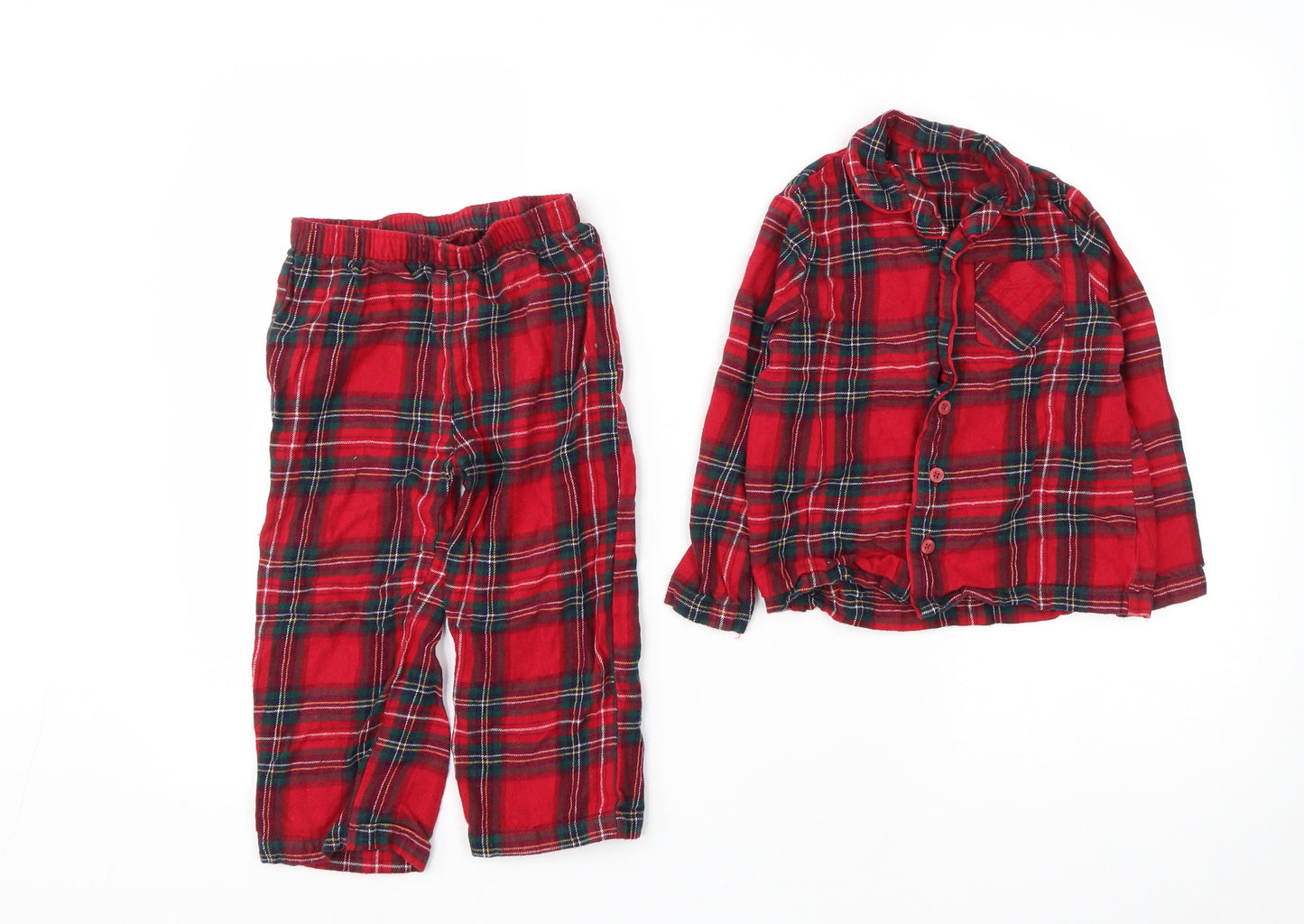 George Boys Red Plaid Cotton  Pyjama Set Size 3-4 Years  Button