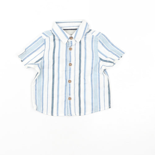 Primark Boys Blue Striped Cotton Basic Button-Up Size 3-6 Months Collared Button