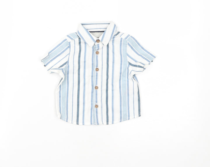 Primark Boys Blue Striped Cotton Basic Button-Up Size 3-6 Months Collared Button