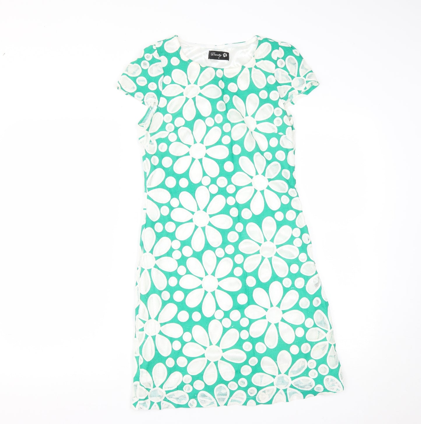 Danity Womens Green Floral Cotton A-Line  Size M  Round Neck Zip